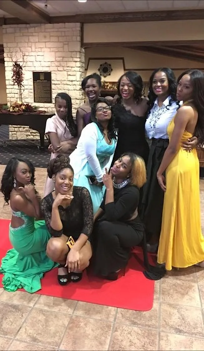 H.U.H.H. young women dressed for a gala evening on a red carpet