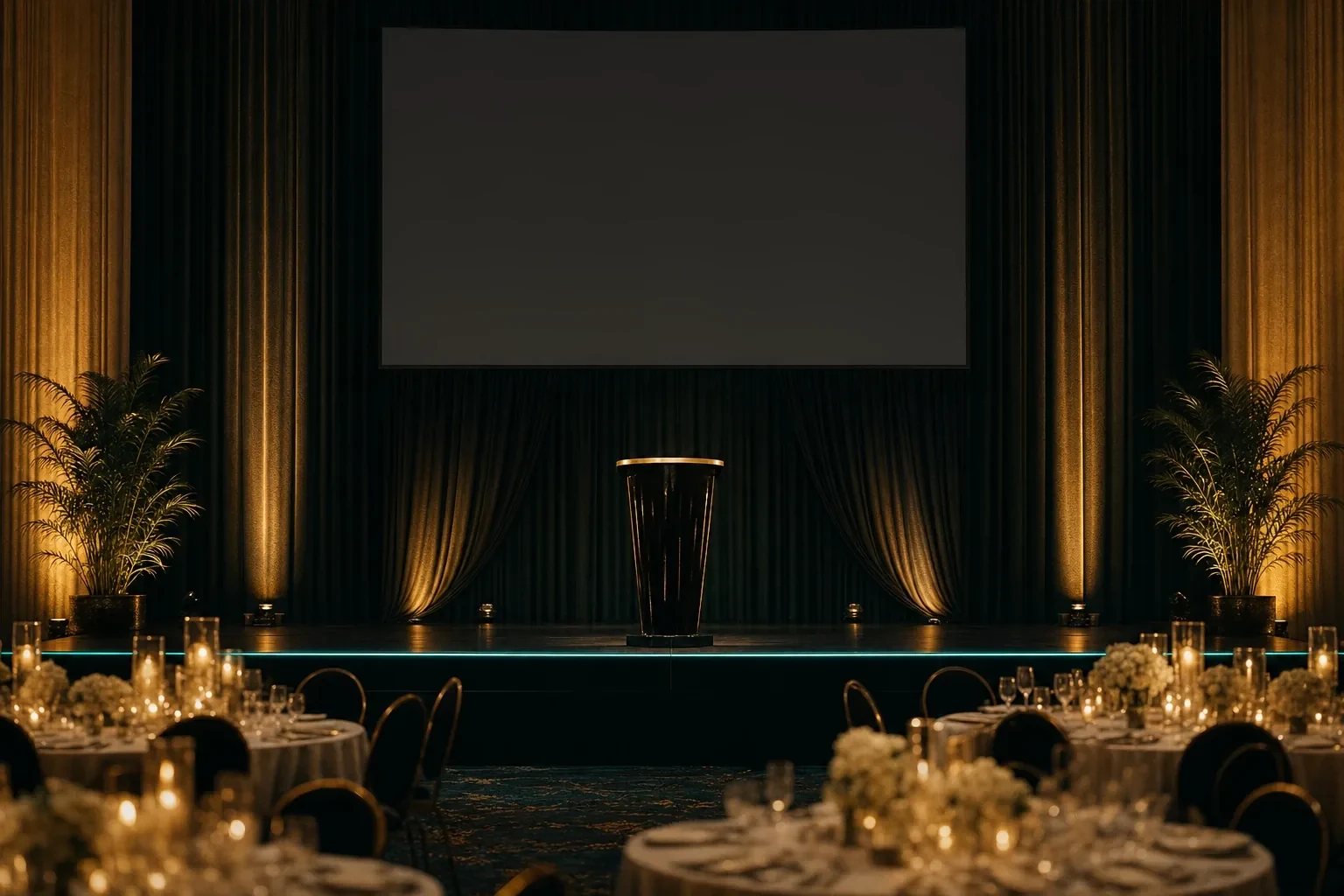 Illustrative gala stage screen showing your company